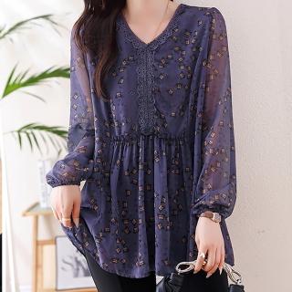 【麗質達人】8083紫色碎花長袖上衣-LY(L-5XL)