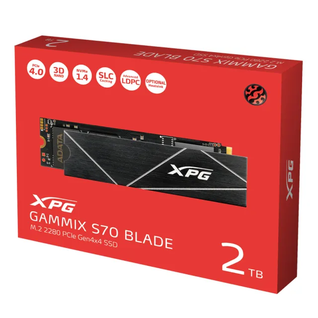 【ADATA 威剛】GAMMIX S70 BLADE 1TB PCIe Gen4x4 M.2 2280 固態硬碟 (讀7400MB/寫5500MB*附散熱片)