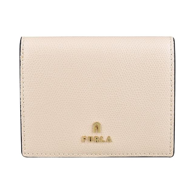 【FURLA 芙拉】FURLA Camelia雷雕金字LOGO小牛皮4卡對折短夾(小/芭蕾舞粉紅)