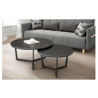 【AS 雅司設計】AS雅司-大理石紋巖板黑色大/小茶几組合-80*80*45cm+50*50*41cm