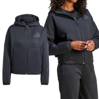 【adidas 愛迪達】WZNE FZ 女款 黑灰色 運動 連帽 長袖 外套 JE7848