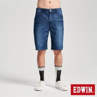【EDWIN】男裝 加大碼 冰河玉斜紋 迦績JERSEYS 寬丹寧短褲(拔洗藍)