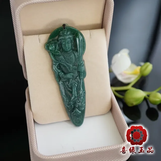【喜緣玉品】天然A貨翡翠 滿綠 虛空藏菩薩 玉珮