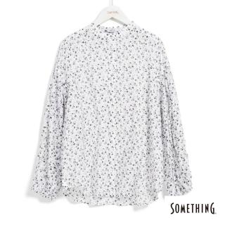 【SOMETHING】女裝 泡泡袖開襟領長袖襯衫(紫粉色)
