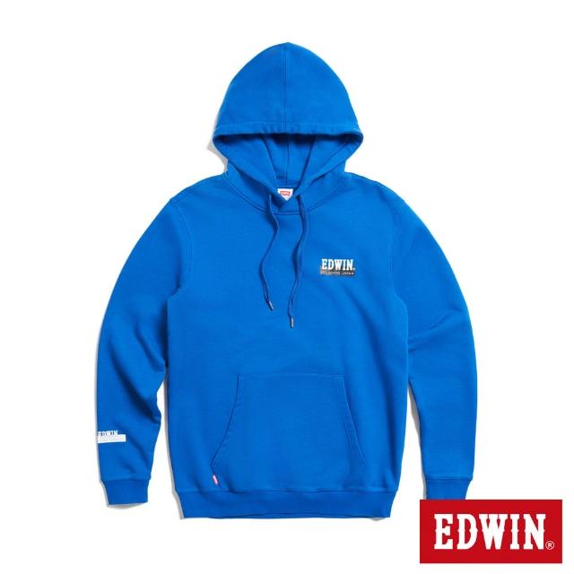【EDWIN】男裝 袖口小LOGO連帽長袖T恤(藍色)