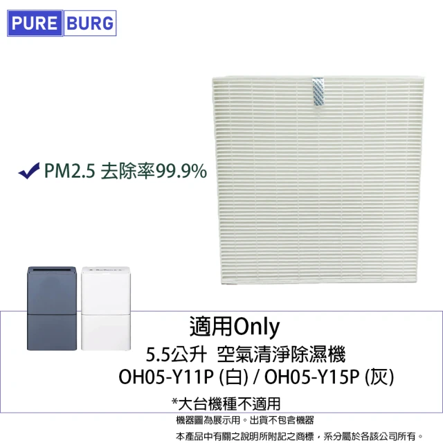 PUREBURG 適用ONLY OH05-Y11P OH05-Y15P 5.5公升空氣清淨除濕機替換用HEPA濾網