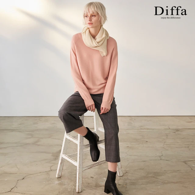 Diffa 經典灰格貼袋設計長寬褲-女