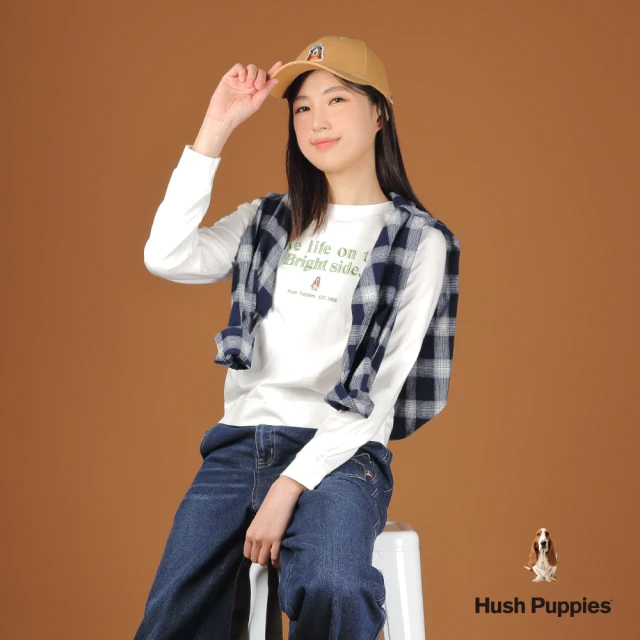 Hush Puppies 女裝 T恤 質感造型英文字繡花刺繡小狗長袖T恤(米白 / 44211108)