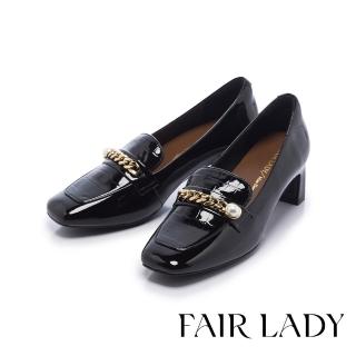 【FAIR LADY】優雅小姐 時髦方頭壓紋樂福鞋(漆黑、6B2973)