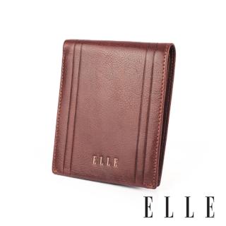 【ELLE HOMME】精緻牛皮 側翻6卡2窗格 皮夾/男夾(棕色)
