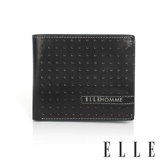【ELLE HOMME】透氣孔面 3卡側翻3窗格 皮夾/短夾/男夾(黑色/棕色)