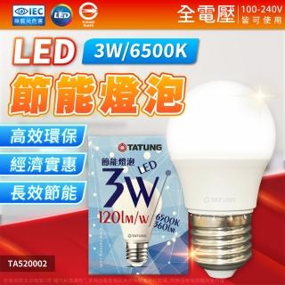 【TATUNG 大同】6入 LED 節能燈泡 3W 高亮度 E27 全電壓 球泡燈(黃光/白光)