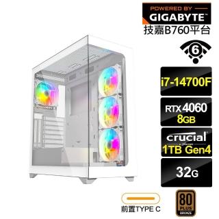 【技嘉平臺】i7廿核GeForce RTX 4060{嘯慄鳶K36C}電競電腦(i7-14700F/B760/32G/1TB/WIFI)