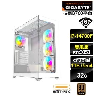 【技嘉平臺】i7廿核GeForce RTX 3050{獵犬座J1AC}電競電腦(i7-14700F/B760/32G/1TB/WIFI)