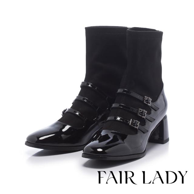 【FAIR LADY】優雅小姐 時髦襪套感瑪莉珍短靴(漆黑、8E2975)