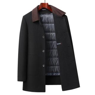 【米蘭精品】現貨+預購 羊毛大衣休閒外套(保暖中長款羊毛雙面呢羽絨大衣男外套2色74id4)