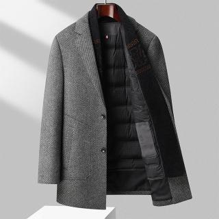 【米蘭精品】現貨+預購 羊毛大衣休閒外套(保暖雙面呢脫卸內膽羽絨大衣男外套74id1)
