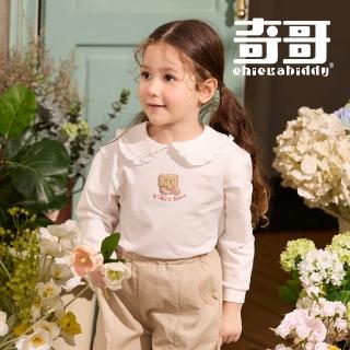 【奇哥】Chic a Bon 女童裝 暖暖熊荷葉滾邊圓弧領長袖上衣(1-6歲)