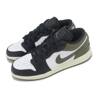 【NIKE 耐吉】休閒鞋 Air Jordan 1 Low GS 大童 女鞋 黑 橄欖綠 AJ1 一代(553560-092)