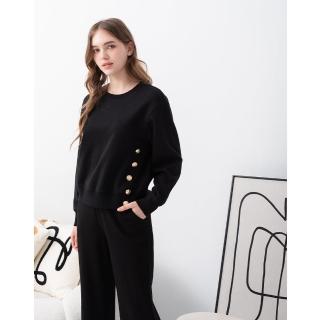 【perng yuh 芃諭名品】*個性格調 釦飾 舒彈厚棉Ｔ(2024 AW Collection｜3C秋冬新品上市)
