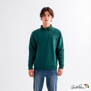 【Arnold Palmer 雨傘】男裝-經典四色小傘休閒圓領大學T(墨綠色)