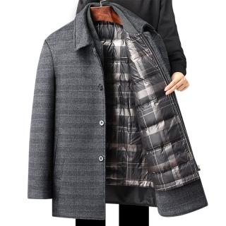 【米蘭精品】現貨+預購 羊毛大衣休閒外套(保暖商務領中長款雙面呢可拆羽絨內膽大衣外套74id51)