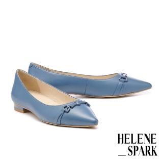 【HELENE SPARK】簡約典雅馬銜釦全真皮尖頭低跟鞋(藍)
