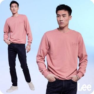 【Lee】男裝 長袖帽T / 左胸刺繡LOGO 標準版型 霧灰粉(LB411003976)