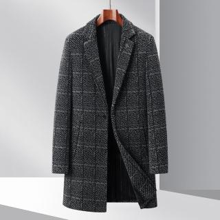 【米蘭精品】現貨+預購 大衣休閒外套(雪尼爾修身中長款格子外套2色74id45)