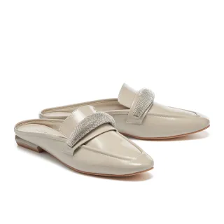 【AS 集團】奢華品味晶鑽飾帶超軟漆牛皮穆勒低跟拖鞋(灰)