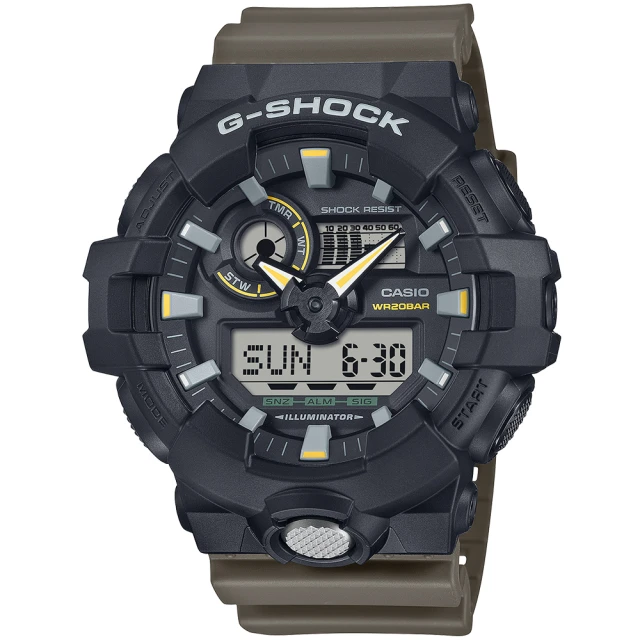 CASIO 卡西歐 G-SHOCK 耐衝擊大錶殼雙顯手錶 禮物 雙11(GA-710TU-1A3/速)