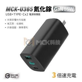 【MCK】MCK-U365 65W 三孔快充充電器(GaN氮化鎵快充電源供應器)