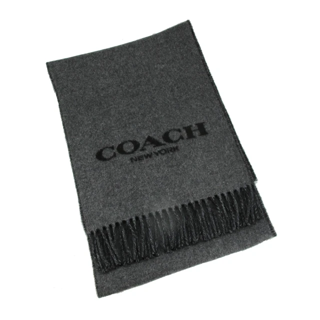 COACH 素面雙色LOGO羊毛圍巾(灰黑)