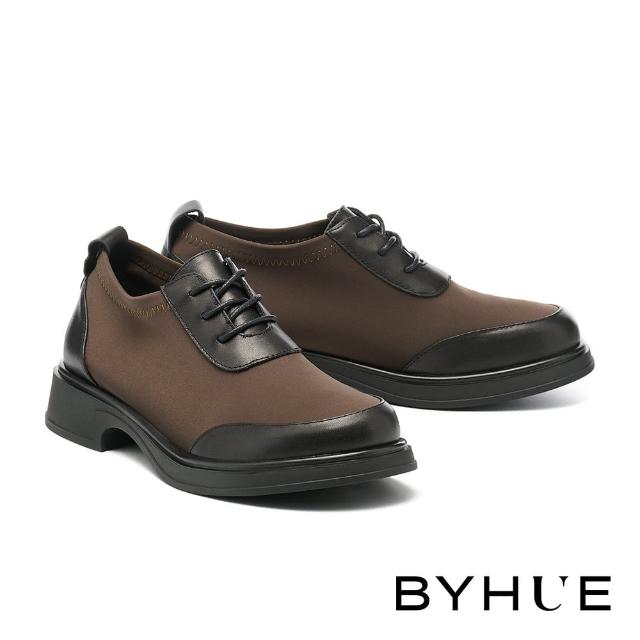 【BYHUE】復古紳士異材質綁帶軟芯厚底鞋(綠)