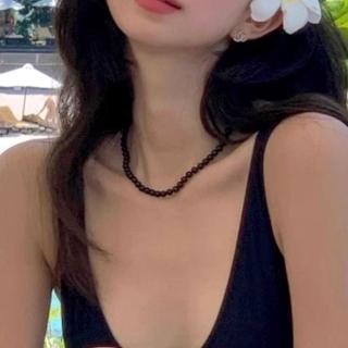 【MoonDy】串珠項鍊 黑瑪瑙項鍊 純銀項鍊 Y2K 韓國項鍊 細項鍊 簡約項鍊 ins項鍊 短項鍊 珠珠項