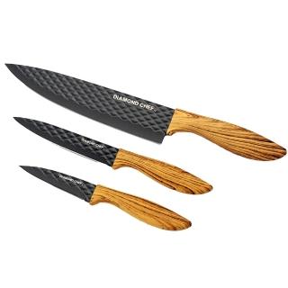 【DIAMOND CHEF】石墨烯不鏽鋼萬用刀具3件組(主廚刀/菜刀/刀子/料理刀/水果刀)