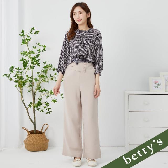 【betty’s 貝蒂思】鬆緊高腰造型褲頭落地直筒褲(卡其)