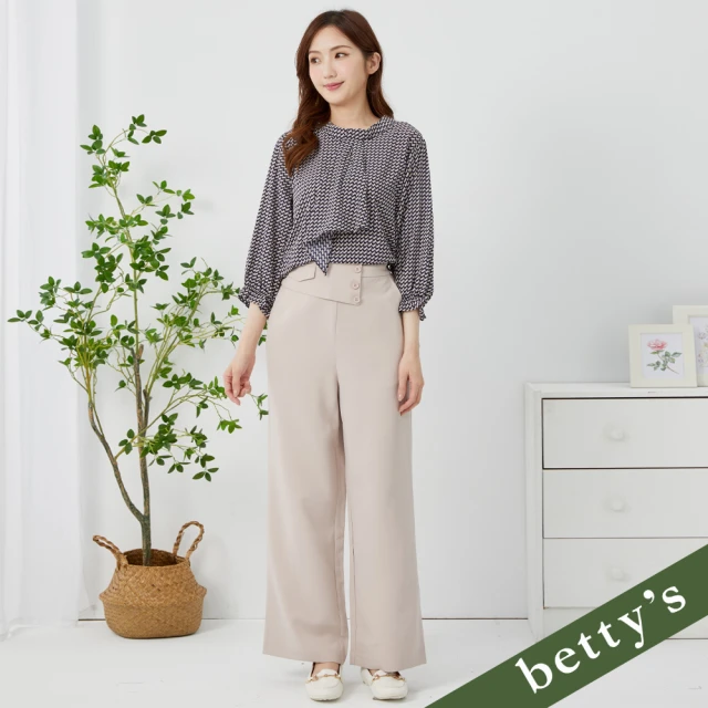 betty’s 貝蒂思 鬆緊高腰造型褲頭落地直筒褲(卡其)