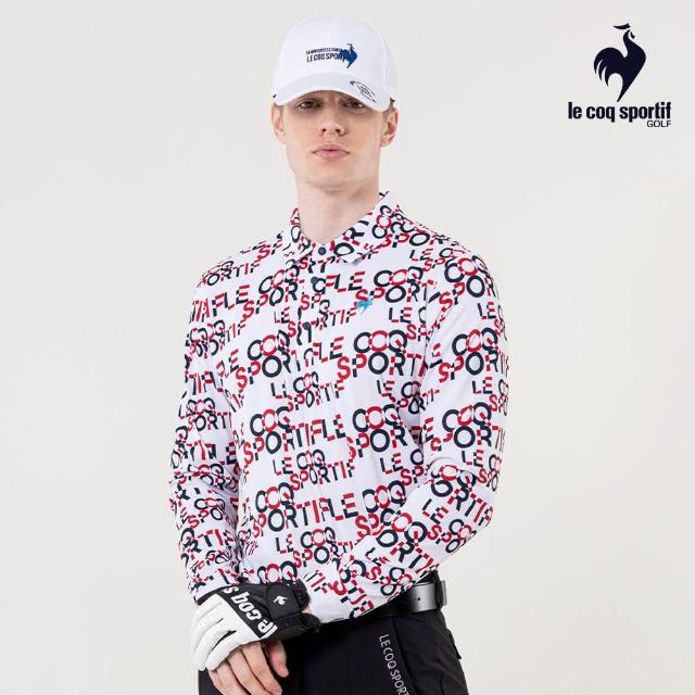 【LE COQ SPORTIF 公雞】高爾夫系列  男款白色吸濕速乾抗UV撞色LOGO長袖POLO衫QGU2T101