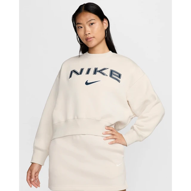 NIKE 耐吉 長袖上衣 女款 運動 短版 AS W NSW PHNX FLC OOS LOGO CRE 米 FV7675-104(3S3949)