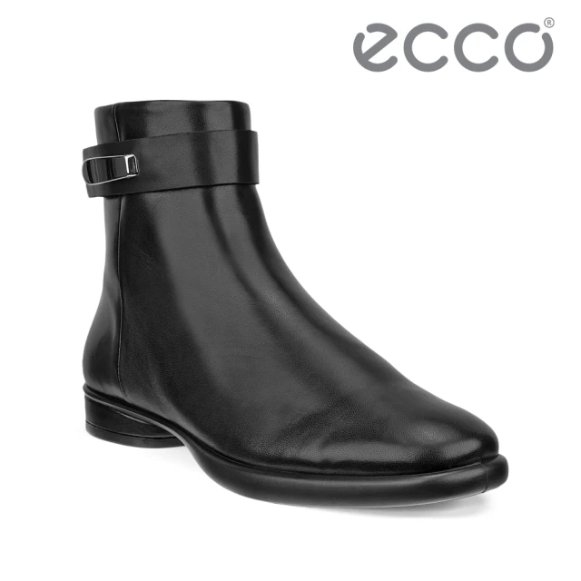 ecco SCULPTED LX 雕塑奢華金屬繫帶拉鍊低跟踝靴 女鞋(黑色 22235301001)