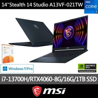 M365★【MSI 微星】14吋i7 RTX4060電競筆電(Stealth 14 Studio/i7-13700H/16G/1TB SSD/W11P/A13VF-021TW)