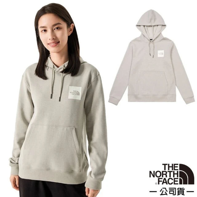 The North Face 女 BOX NES 背部大尺寸印花寬鬆連帽大學T.連帽T恤.休閒運動套頭衫(86QC-7K7 灰色)