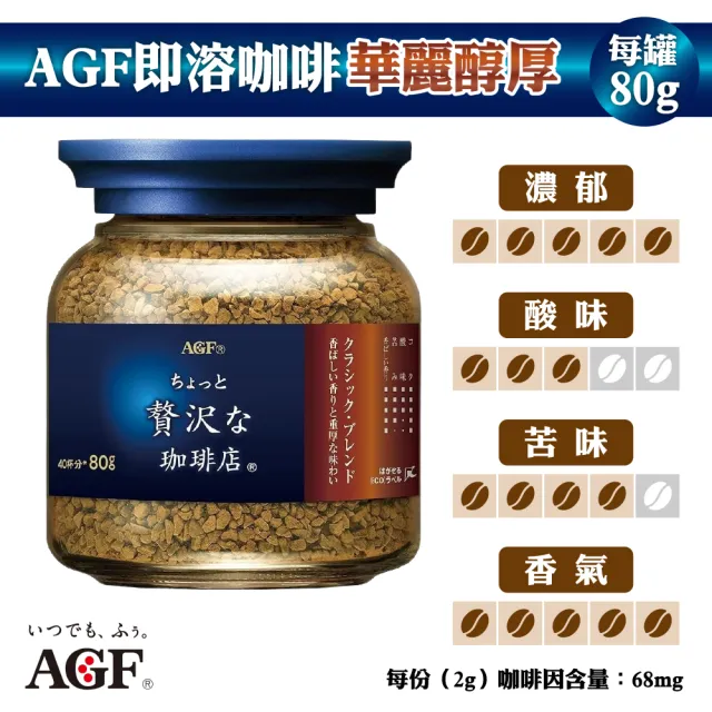 【AGF】即溶黑咖啡6罐組(80g/罐;箴言咖啡/濃郁醇厚/香甜柔順/華麗醇厚)