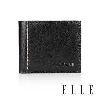 【ELLE HOMME】ELLE時尚真皮3卡上翻3窗格 皮夾/男夾/短夾(黑色/棕色)