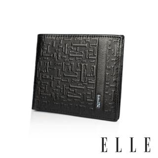 【ELLE HOMME】ELLE真皮浮雕款3卡上翻3窗格 皮夾/男夾/短夾(黑色/棕色)