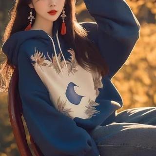 【ONEY 歐妮】★設計款藍色帽T(上衣/女裝/T恤/休閒/百搭)