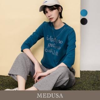 【MEDUSA 曼度莎】現貨-燙鑽英文小吊飾短版T恤 - 2色（M-XL）｜女休閒上衣 女長袖T恤(505-13701)