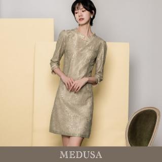 【MEDUSA 曼度莎】現貨-金絲緹花中式小盤釦禮服洋裝（M-2L）｜小禮服 媽媽禮服 媽媽洋裝(501-30006)