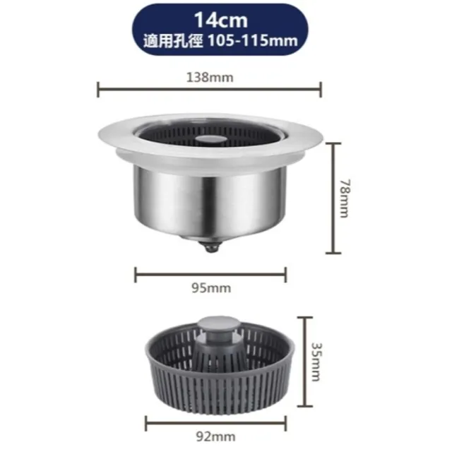 【家適通】不銹鋼水槽彈跳過濾芯 14cm(防臭 菜渣過濾 排水口過濾 水槽過濾器 水槽過濾網 彈跳芯 防蟲)